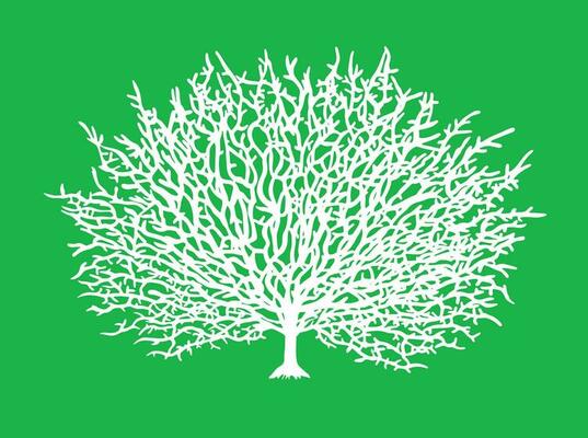 White silhouette of a tree on a green background hand drawn .Tree of life.Vector illustration.