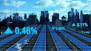 une paysage urbain avec une Stock marché graphique montrant investissement Les données bénéfices infographie statistique video