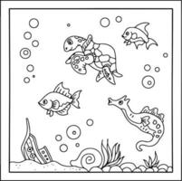 design aqua fish outline coloring page for kid vector