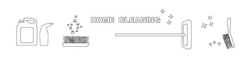 Cleaning Home doodle icon set. Cleanup House Tools Vector illustration collection. Hand drawn Line art style.