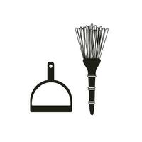 Broom and scoop icon in black flat glyph, filled style isolated on white background vector