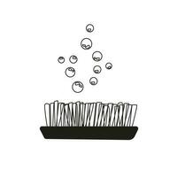 Clothes cleaning brush and soap bubbles. Icon with cleaning brush and soap bubbles. Vector. Black and white. vector