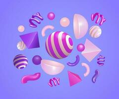 3d elementos, pirámides, esferas y espirales en púrpura y rosado. adecuado para antecedentes, sitios web y diseño elementos vector