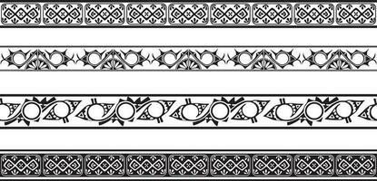 Vector set of seamless monochrome national native american ornaments. Endless ethnic black borders, frames of the peoples of America, Aztec, Maya, Incas. For sandblasting, plotter and laser cutting