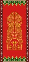 Vector red yellow green round colored aztec indian ornament with triangles and totem