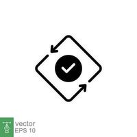 Checkmark like cash flow icon. Simple solid style. Easy payment, convenient, arrow cycle, automatic contact. Black silhouette, glyph symbol. Vector illustration isolated on white background. EPS 10.