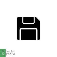 Floppy disk icon. Simple solid style. Save file button, computer memory backup, diskette, technology contact. Black silhouette, glyph symbol. Vector illustration isolated on white background. EPS 10.