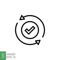 Checkmark like cash flow icon. Simple outline style. Easy payment, convenient, arrow cycle, automatic concept. Thin line symbol. Vector illustration isolated on white background. EPS 10.