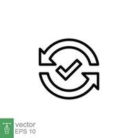 Checkmark like cash flow icon. Simple outline style. Easy payment, convenient, arrow cycle, automatic concept. Thin line symbol. Vector illustration isolated on white background. EPS 10.