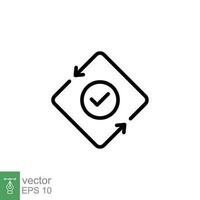 Checkmark like cash flow icon. Simple outline style. Easy payment, convenient, arrow cycle, automatic concept. Thin line symbol. Vector illustration isolated on white background. EPS 10.