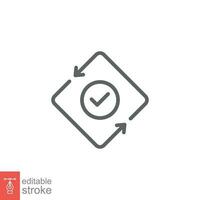 Checkmark like cash flow icon. Simple outline style. Easy payment, convenient, arrow cycle, auto concept. Thin line symbol. Vector illustration isolated on white background. Editable stroke EPS 10.