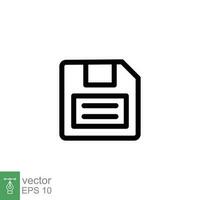 Floppy disk icon. Simple outline style. Save file button, computer memory backup, diskette, technology concept. Thin line symbol. Vector illustration isolated on white background. EPS 10.