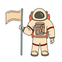 astronaut with flag. Illustration for printing, backgrounds, covers and packaging. Image can be used for greeting cards, posters, stickers and textile. Isolated on white background. vector