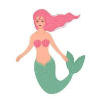 Cute mermaid with pink hair. Illustration for printing, backgrounds, covers and packaging. Image can be used for greeting cards, posters, stickers and textile. Isolated on white background. vector