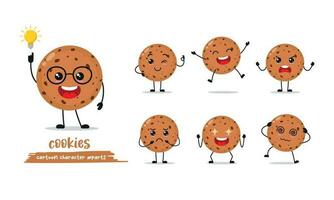 cute cookies with many expressions. different activity pose vector illustration flat design set.