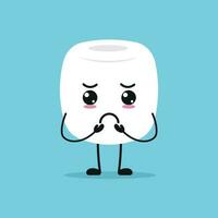 Cute gloomy marshmallow character. Funny sad marshmallow cartoon emoticon in flat style. sweet emoji vector illustration