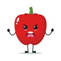 Cute angry paprika character. Funny mad paprika cartoon emoticon in flat style. vegetable emoji vector illustration