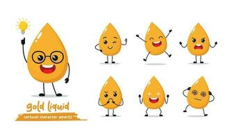 Gold cartoon. with different facial expressions and poses on a white background vector illustration set