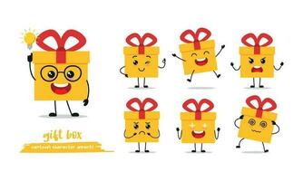 cute gift box with many expressions. different activity pose vector illustration flat design set.