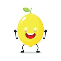 linda emocionado limón personaje. gracioso electrizante limón dibujos animados emoticon en plano estilo. Fruta emoji vector ilustración