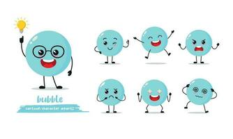 cute bubble with many expressions. different activity pose vector illustration flat design set.