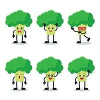 funny broccoli cartoon with many expressions. different vegetable activity vector illustration flat design. smart broccoli for children story book.