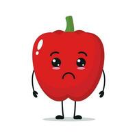 triste rojo pimenton personaje. gracioso infeliz pimenton dibujos animados emoticon en plano estilo. vegetal emoji vector ilustración