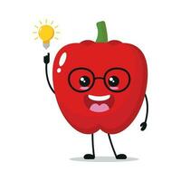 Cute smart red paprika character. Funny paprika got inspiration idea cartoon emoticon in flat style. vegetable emoji vector illustration