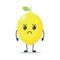 Cute sad lemon character. Funny unhappy lemon cartoon emoticon in flat style. Fruit emoji vector illustration