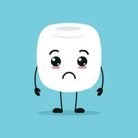 Cute sad marshmallow character. Funny unhappy marshmallow cartoon emoticon in flat style. sweet emoji vector illustration