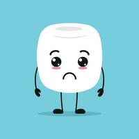 Cute sad marshmallow character. Funny unhappy marshmallow cartoon emoticon in flat style. sweet emoji vector illustration