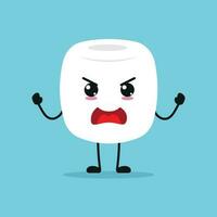 Cute angry marshmallow character. Funny furious marshmallow cartoon emoticon in flat style. sweet emoji vector illustration