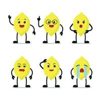 cute yellow sour lemon various activity vector sticker in white background many face expression