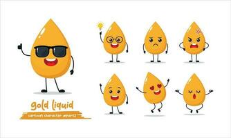 Gold cartoon. with different facial expressions and poses on a white background vector