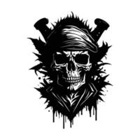 Captain skull vector, Pirate skull vector black outline illustration on white background.