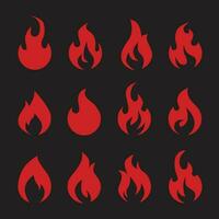 Fire set icon. flat design illustration vector. red isolated on black background vector