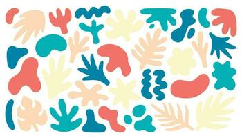 Big set of colorful hand painted various shapes, curls, forms, brush strokes and doodle objects. Abstract modern minimalist trendy vector illustration.