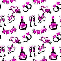 Wedding seamless pattern. Doodle style, rock and roll theme. Vector illustration. For fabric, textile, banner, design, wrapping.