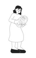 Caucasian mother with newborn baby monochromatic flat vector characters. Motherhood. Happy mom cuddling infant. Editable thin line people on white. Simple bw cartoon spot image for web graphic design