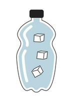 Water bottle with ice cubes monochrome flat vector object. Mineral water for summer refresh. Editable black and white thin line icon. Simple cartoon clip art spot illustration for web graphic design