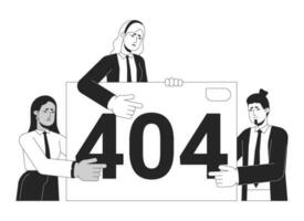 gente de negocios presentación fracaso negro blanco error 404 destello mensaje. trastornado equipo. monocromo vacío estado ui diseño. página no encontró surgir dibujos animados imagen. vector plano contorno ilustración concepto