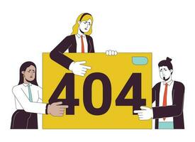 gente de negocios presentación fracaso error 404 destello mensaje. trastornado empleados equipo. vacío estado ui diseño. página no encontró surgir dibujos animados imagen. vector plano ilustración concepto en blanco antecedentes