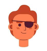 Cute red haired young man with pirate blindfold semi flat vector character head. Editable cartoon avatar icon. Face emotion. Colorful spot illustration for web graphic design, animation