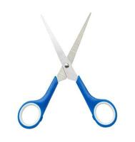 Small kid scissors with blue handle isolated on white background with clipping path. photo