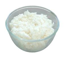 Steamed rice in transparent bowl isolated on white background with clipping path. photo