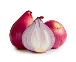 Fresh red onions with half isolated on white background with clipping path. photo