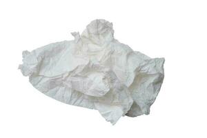 Single screwed or crumpled tissue paper or napkin in strange shape after use in toilet or restroom isolated on white background with clipping path. photo