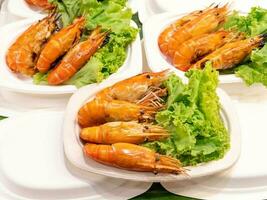 Grilled river prawns on sale on super market in Thailand. photo