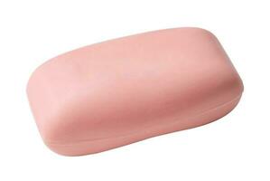 Single dry pink soap bar isolated on white background with clipping path. photo