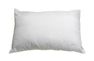 White pillow after guest's use at hotel or resort room isolated on white background with clipping path. Concept of confortable and happy sleep in daily life photo